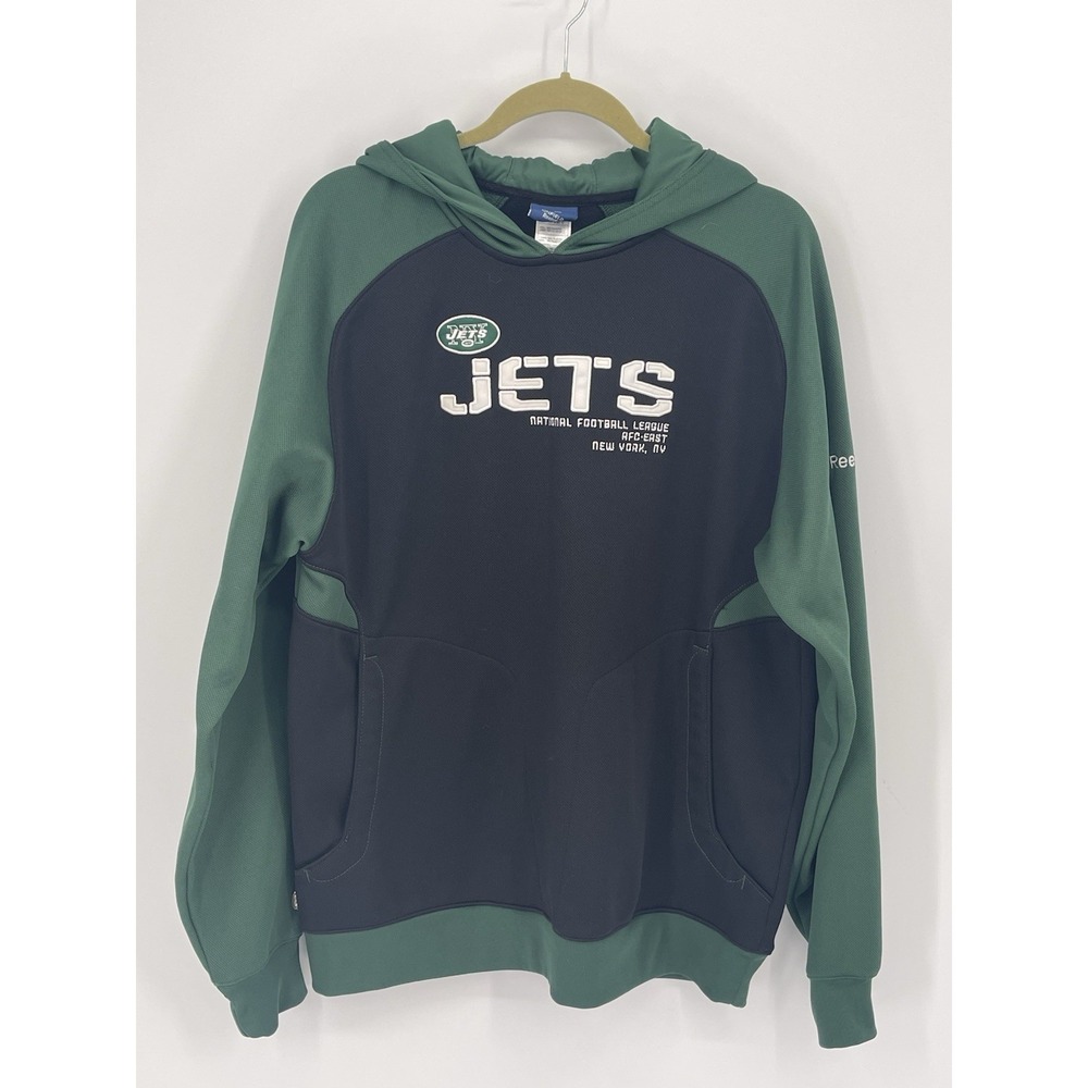 Reebok New York Jets NFL Hoodie Mens L Green Navy Pullover Football
